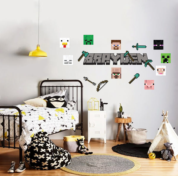 Sticker mural Minecraft avec Nom personnalisable