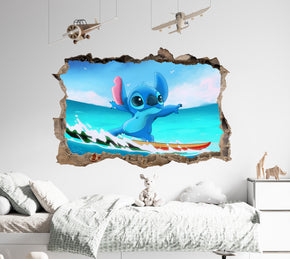 Stitch Surfing 3D Smashed Wall Decal Removable Sticker Art Decor STCH18