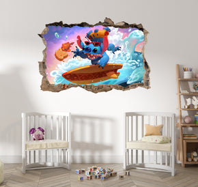 Stitch Surfing 3D Smashed Wall Decal Removable Sticker Art Decor STCH19