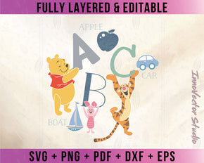 Winnie The Pooh ABC Premium Layered SVG Vector for Cricut and Silhouette Digital File Download