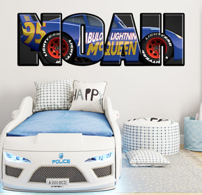 Disney Cars Blue Mcqueen Personalized Name Wall Sticker Removable Decal Custom Decor Art CMO15