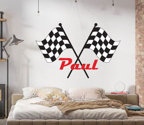 Racing Wall Decal Sticker Kids Room Art Race Car Checkered Flags OR45