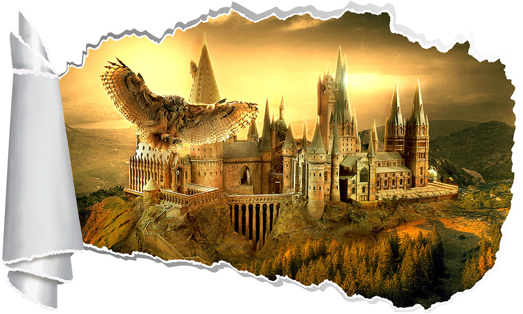 Harry Potter Poudlard Château 3D Effet Papier Déchiré Sticker